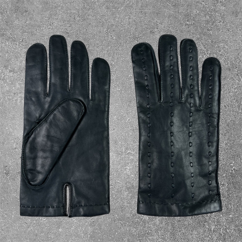 Vintage Black Genuine Leather Driving Gloves Lined Pintuck Detail Women Size 10
